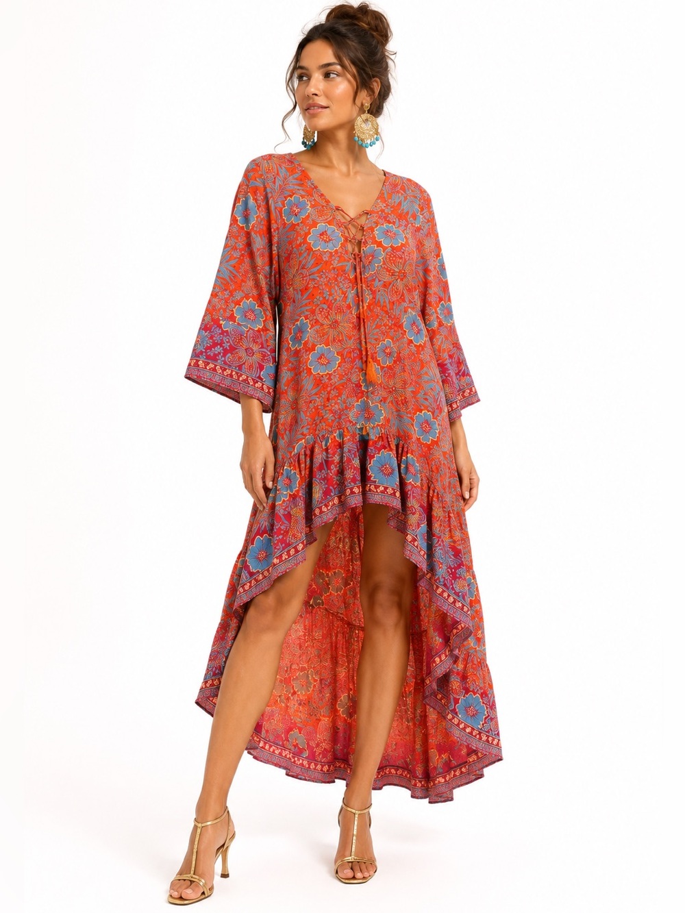 LA FIORENTINA Ben & Lisa High Low Silk Blend Paisley Tunic Dress Size Medium NWT